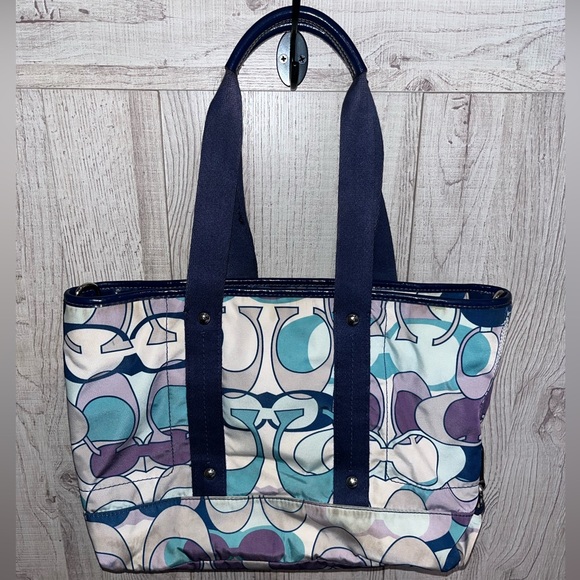 COACH Signature Y2K Preppy Logo Canvas Kyra DaisyScarf Print Tote Bag - Picture 2 of 9